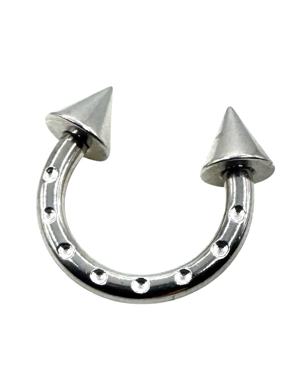 12g 3/8" Surgical Steel Spiked Horseshoe Circular Barbell Piercing Ring